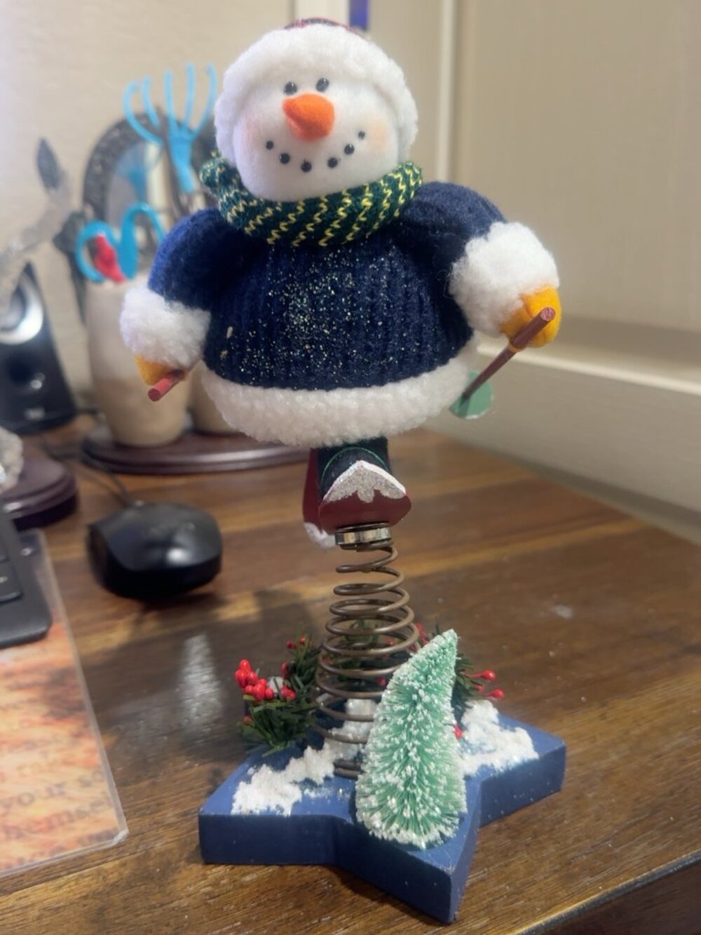 Vintage 2001 Avon Gift Collection Bouncy Skiing Snowman Christmas Decor w/ Box